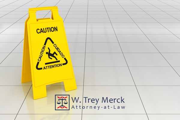 a wet floor sign in a business